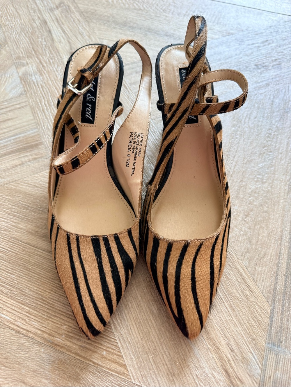 Violet & Red Patricia Calf Hair Slingback Pump Heels Size 6.5 Animal Print
